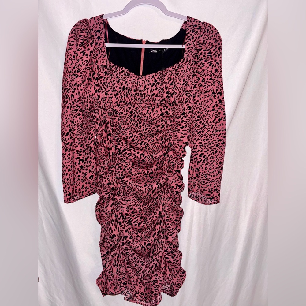 Zara Pink Leopard Evening Cocktail Party Dress Women’s M, NWT